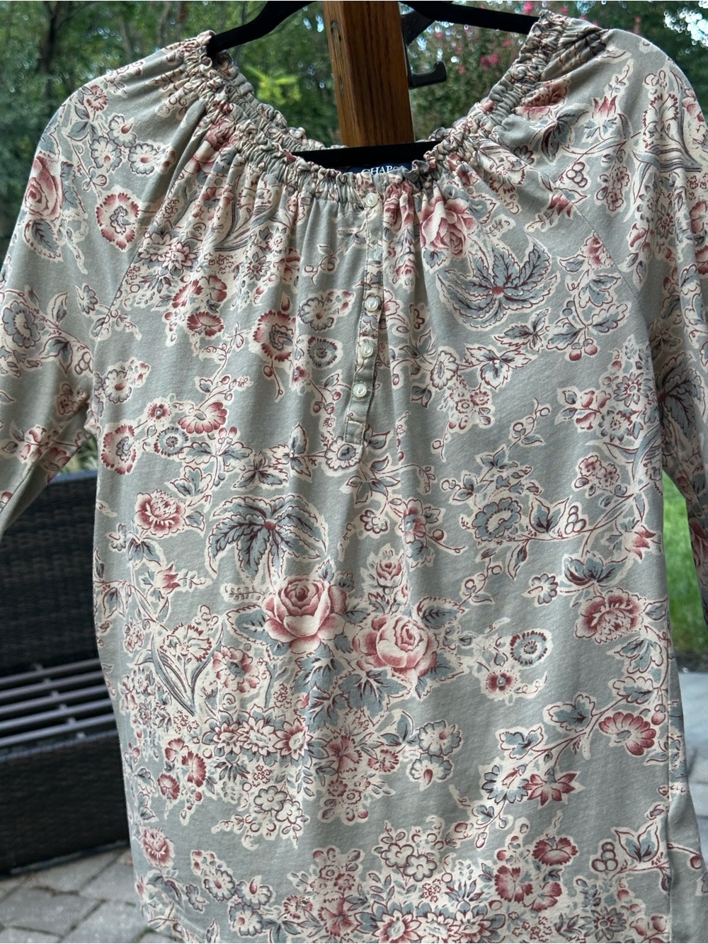 Chaps Denim Floral Cotton Knit Peasant Top Size Medium